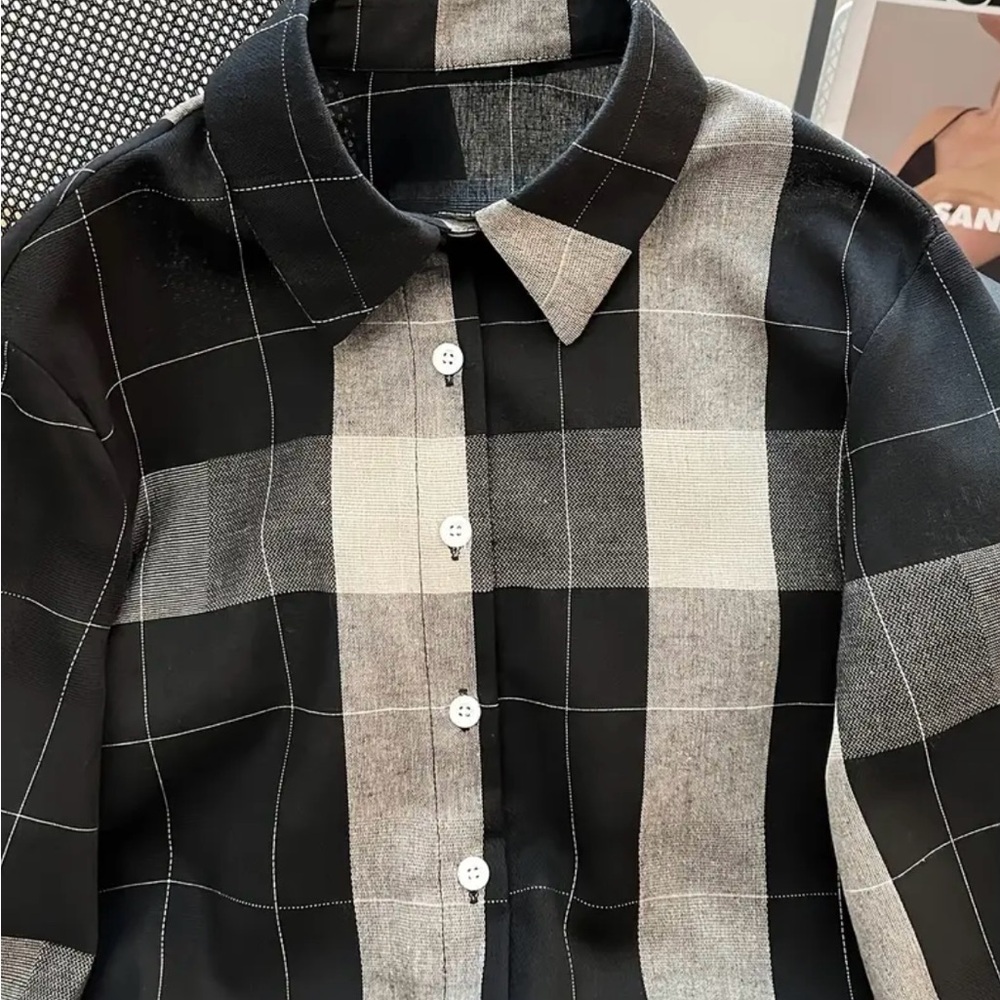 Women’s Black and Gray Checkered Shirt